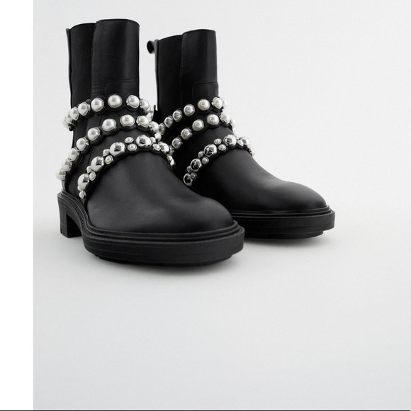 LAST ONE ZARA US 6.5 Pearl strap leather booties - Picture 5 of 16